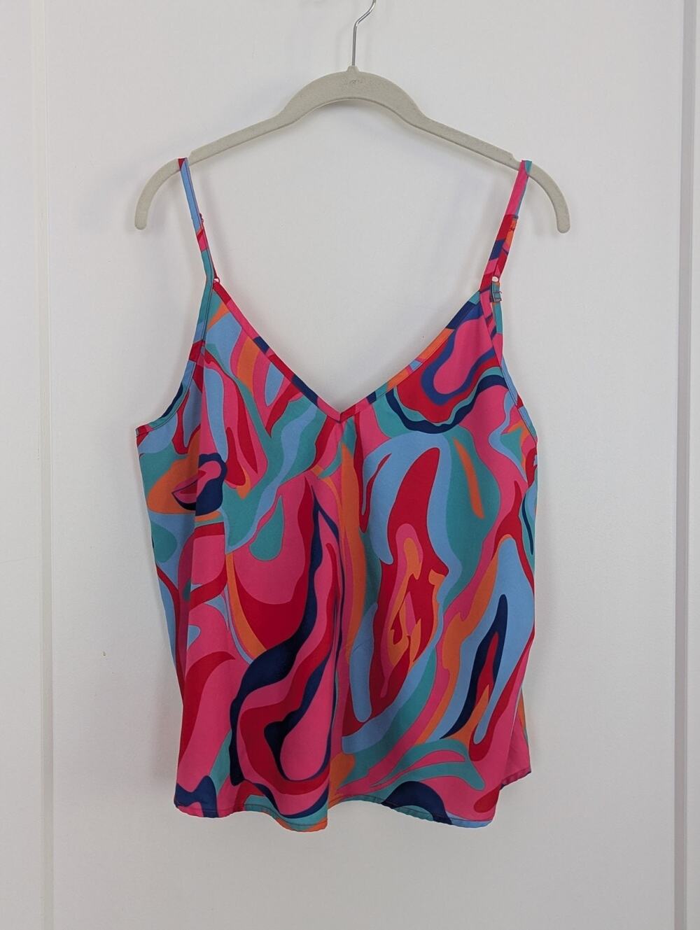 Shein Psychedelic Swirl Cami Top Pink Blue Abstract Print V-Neck L(8/10)